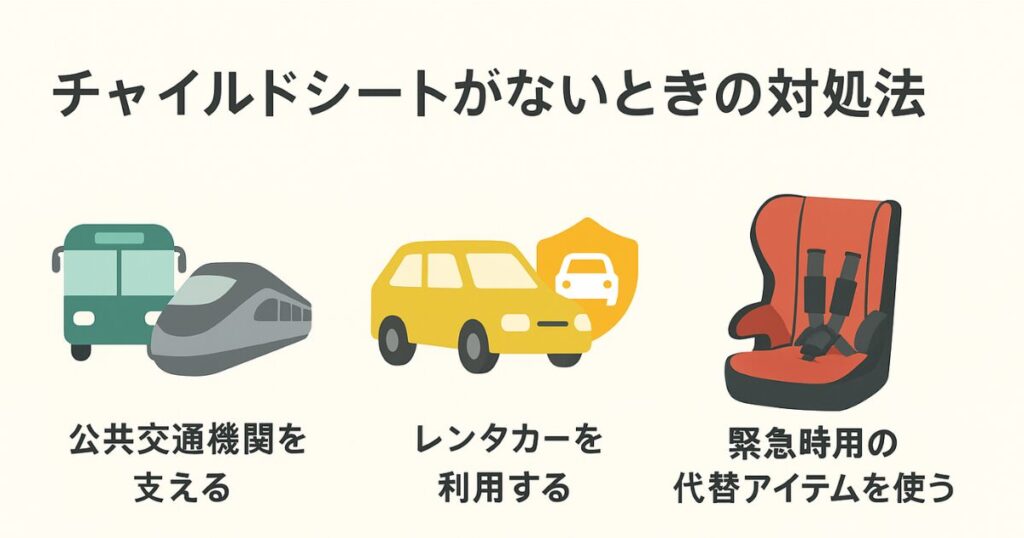 チャイルドシートなし抱っこ後部座席:チャイルドシートがないときの対処法