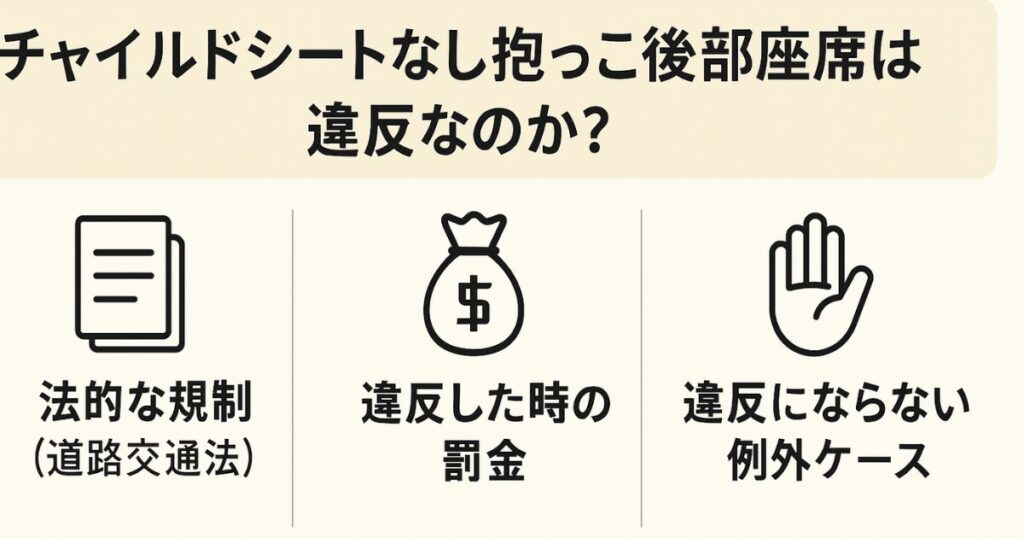 チャイルドシートなし抱っこ後部座席は違反なのか?